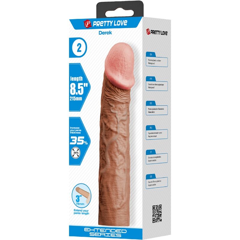 PRETTY LOVE - MANCHON DE PÉNIS DEREK AVEC EXTENSION DE 7,6 CM MULÂTRE PRETTY LOVE