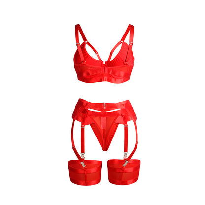 SUBBLIME - 955250 ENSEMBLE SOUTIEN-GORGE BONDAGE ROUGE AVEC JARRETELLES S/M SUBBLIME SETS