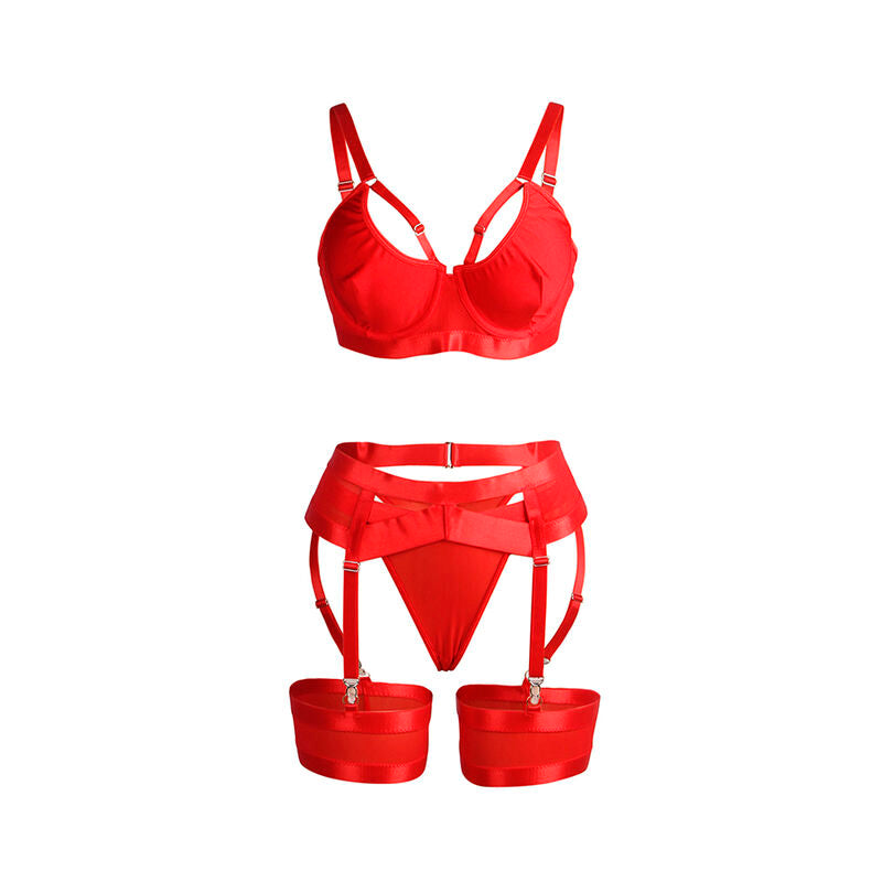 SUBBLIME - 955250 ENSEMBLE SOUTIEN-GORGE BONDAGE ROUGE AVEC JARRETELLES S/M SUBBLIME SETS