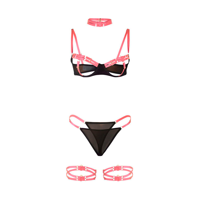 SUBBLIME - 955298 ENSEMBLE SOUTIEN-GORGE AVEC COLLIER ET DÉTAILS DE JAMBES ROSE FLUORESCENT S/M SUBBLIME SETS