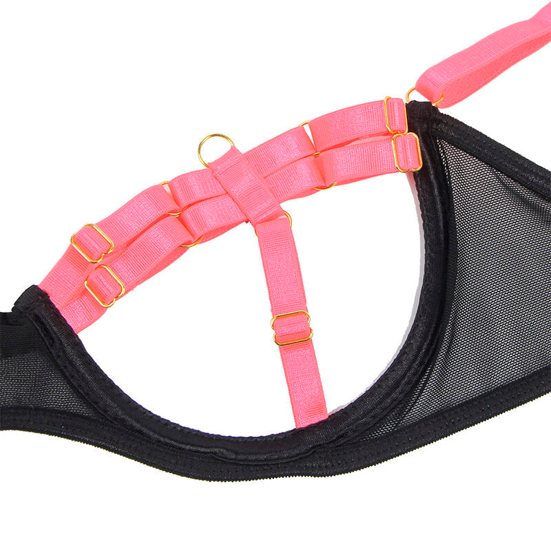 SUBBLIME - 955304 ENSEMBLE SOUTIEN-GORGE AVEC COLLIER ET DÉTAILS DE JAMBES ROSE FLUORESCENT L/XL SUBBLIME SETS