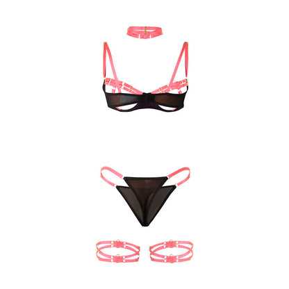 SUBBLIME - 955304 ENSEMBLE SOUTIEN-GORGE AVEC COLLIER ET DÉTAILS DE JAMBES ROSE FLUORESCENT L/XL SUBBLIME SETS