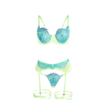 SUBBLIME - 955328 ENSEMBLE SOUTIEN-GORGE AVEC LIGNES DENTELLE ET JARRETELLE VERT ET BLEU L/XL SUBBLIME SETS