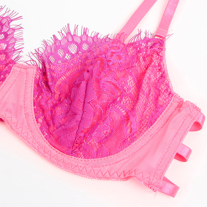 SUBBLIME - 955359 ENSEMBLE SOUTIEN-GORGE AVEC DENTELLE ET LIENS JARRETELLES ROSE ET VIOLET S/M SUBBLIME SETS