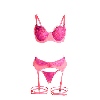 SUBBLIME - 955359 ENSEMBLE SOUTIEN-GORGE AVEC DENTELLE ET LIENS JARRETELLES ROSE ET VIOLET S/M SUBBLIME SETS