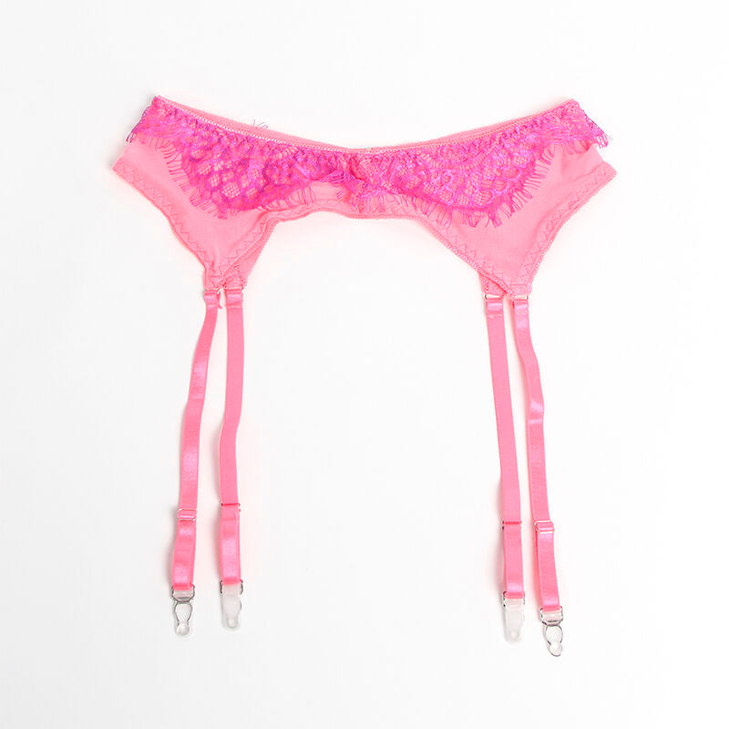 SUBBLIME - 955359 ENSEMBLE SOUTIEN-GORGE AVEC DENTELLE ET LIENS JARRETELLES ROSE ET VIOLET S/M SUBBLIME SETS