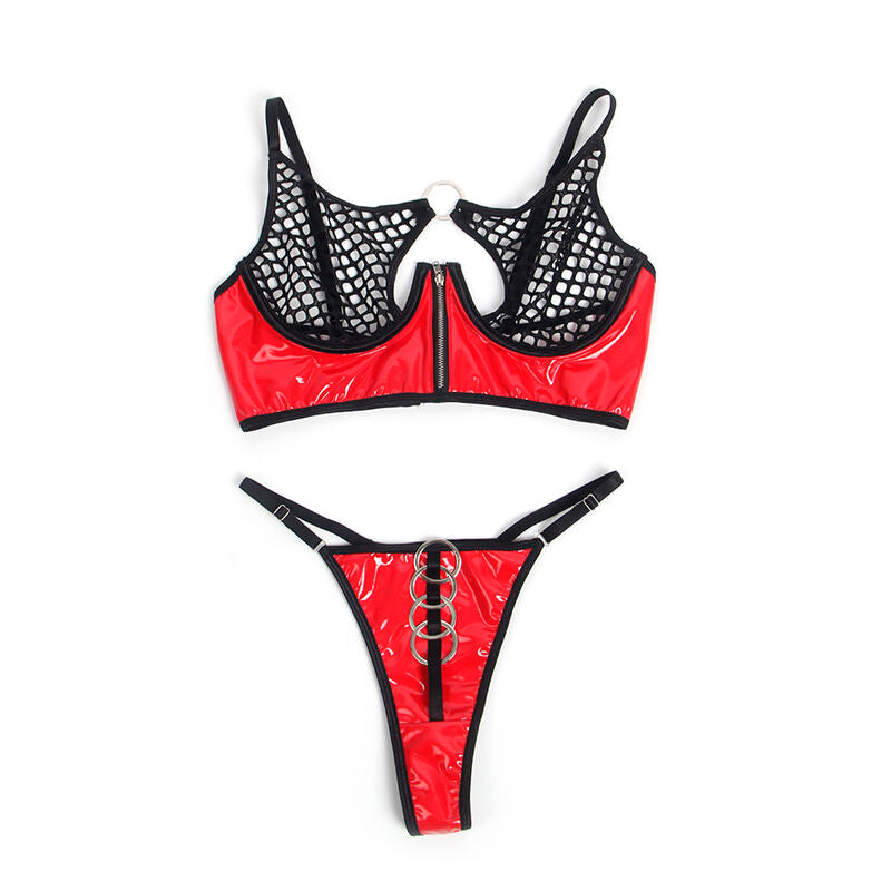 SUBBLIME - 955533 ENSEMBLE SOUTIEN-GORGE À FERMETURE ÉCLAIR EN CUIR VERNI ROUGE S/M SUBBLIME SETS