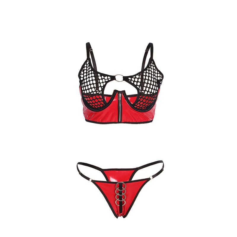 SUBBLIME - 955533 ENSEMBLE SOUTIEN-GORGE À FERMETURE ÉCLAIR EN CUIR VERNI ROUGE S/M SUBBLIME SETS