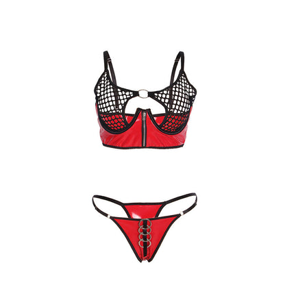 SUBBLIME - 955533 ENSEMBLE SOUTIEN-GORGE À FERMETURE ÉCLAIR EN CUIR VERNI ROUGE S/M SUBBLIME SETS