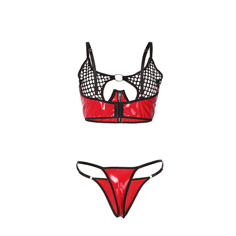 SUBBLIME - 955533 ENSEMBLE SOUTIEN-GORGE À FERMETURE ÉCLAIR EN CUIR VERNI ROUGE S/M SUBBLIME SETS