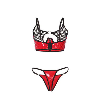SUBBLIME - 955533 ENSEMBLE SOUTIEN-GORGE À FERMETURE ÉCLAIR EN CUIR VERNI ROUGE S/M SUBBLIME SETS
