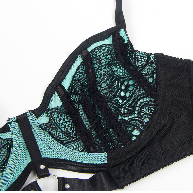 SUBBLIME - 955557 ENSEMBLE SOUTIEN-GORGE EN CUIR VERNI VERT AVEC FERMETURE ÉCLAIR S/M SUBBLIME SETS