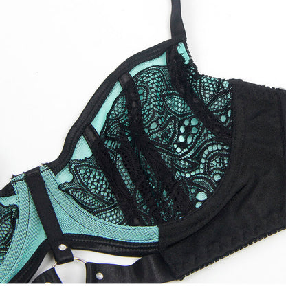 SUBBLIME - 955557 ENSEMBLE SOUTIEN-GORGE EN CUIR VERNI VERT AVEC FERMETURE ÉCLAIR S/M SUBBLIME SETS