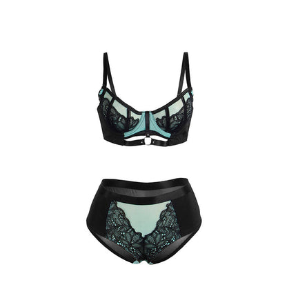 SUBBLIME - 955564 ENSEMBLE SOUTIEN-GORGE À FERMETURE ÉCLAIR EN CUIR VERNI VERT L/XL SUBBLIME SETS