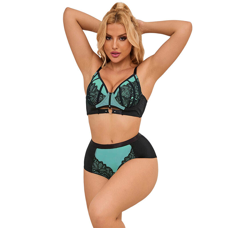 SUBBLIME - 955564 ENSEMBLE SOUTIEN-GORGE À FERMETURE ÉCLAIR EN CUIR VERNI VERT L/XL SUBBLIME SETS