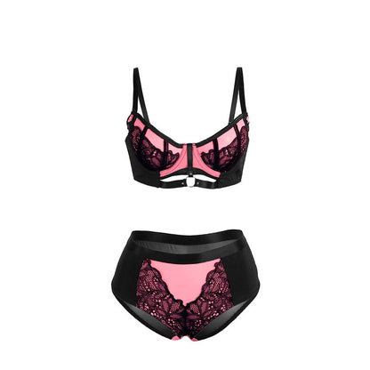 SUBBLIME - 955571 ENSEMBLE SOUTIEN-GORGE EN CUIR VERNI ROSE AVEC FERMETURE ÉCLAIR S/M SUBBLIME SETS