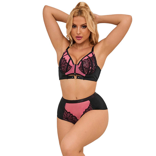 SUBBLIME - 955571 ENSEMBLE SOUTIEN-GORGE EN CUIR VERNI ROSE AVEC FERMETURE ÉCLAIR S/M SUBBLIME SETS