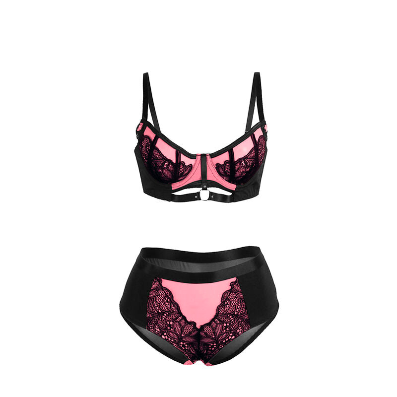 SUBBLIME - 955588 ENSEMBLE SOUTIEN-GORGE EN CUIR VERNI ROSE AVEC FERMETURE ÉCLAIR L/XL SUBBLIME SETS