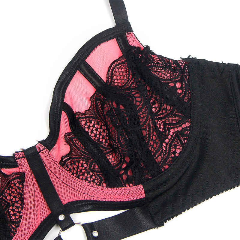 SUBBLIME - 955588 ENSEMBLE SOUTIEN-GORGE EN CUIR VERNI ROSE AVEC FERMETURE ÉCLAIR L/XL SUBBLIME SETS