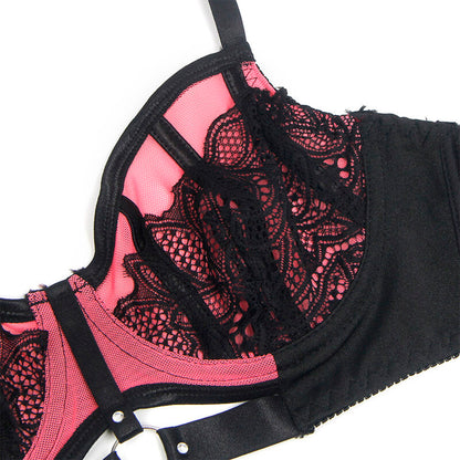 SUBBLIME - 955588 ENSEMBLE SOUTIEN-GORGE EN CUIR VERNI ROSE AVEC FERMETURE ÉCLAIR L/XL SUBBLIME SETS