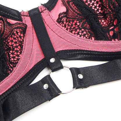SUBBLIME - 955588 ENSEMBLE SOUTIEN-GORGE EN CUIR VERNI ROSE AVEC FERMETURE ÉCLAIR L/XL SUBBLIME SETS