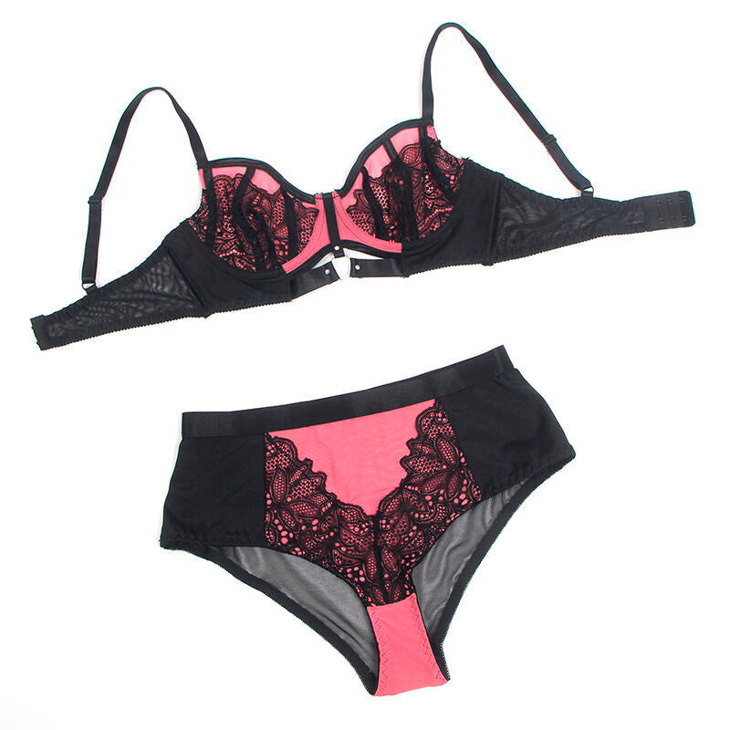 SUBBLIME - 955588 ENSEMBLE SOUTIEN-GORGE EN CUIR VERNI ROSE AVEC FERMETURE ÉCLAIR L/XL SUBBLIME SETS
