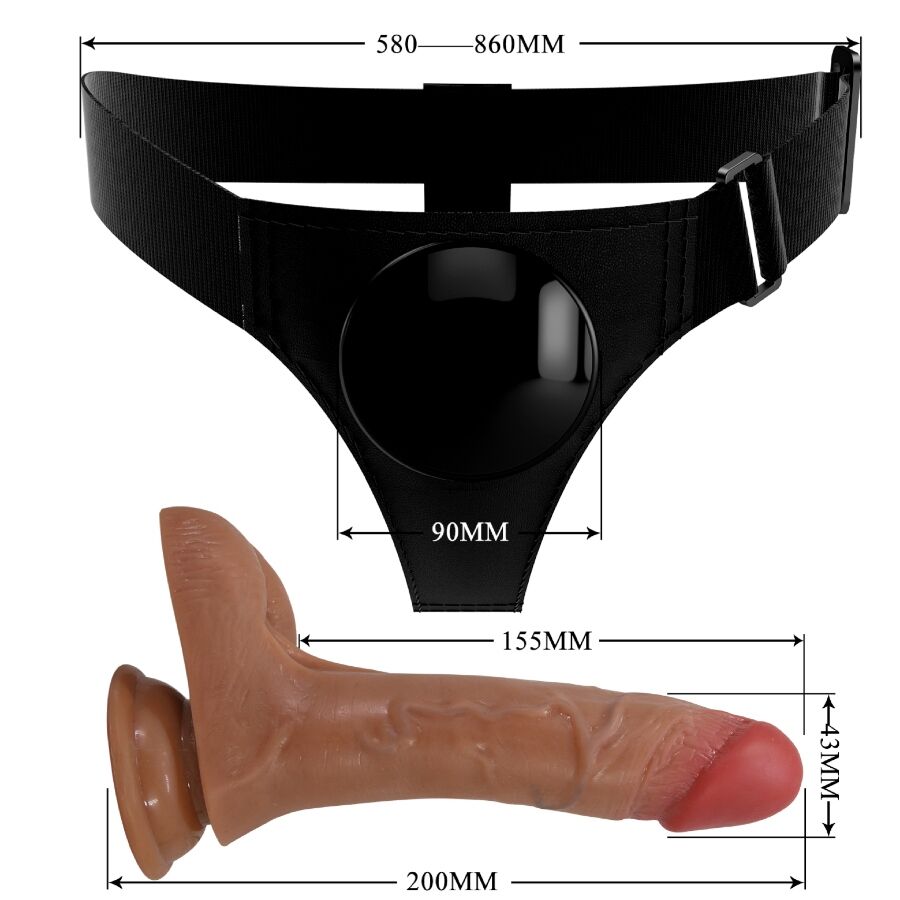 PRETTY LOVE - SLIP HARNAIS UNIVERSEL AVEC GODE VIBRANT ET SQUIRTING 15,5 CM MULATO PRETTY LOVE