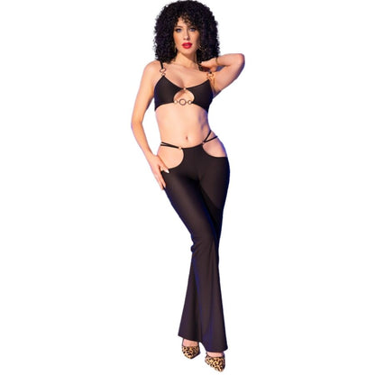 CHILIROSE - CR 4851 ENSEMBLE TOP ET LEGGINGS NOIRS AVEC ACCESSOIRES DORÉS M CHILIROSE SETS