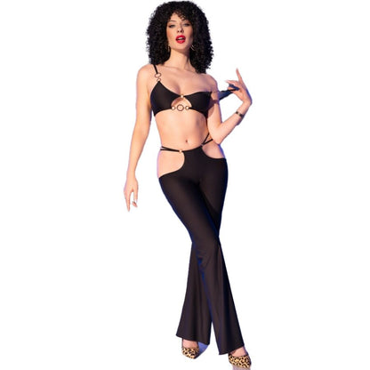 CHILIROSE - CR 4851 ENSEMBLE TOP ET LEGGINGS NOIRS AVEC ACCESSOIRES DORÉS M CHILIROSE SETS