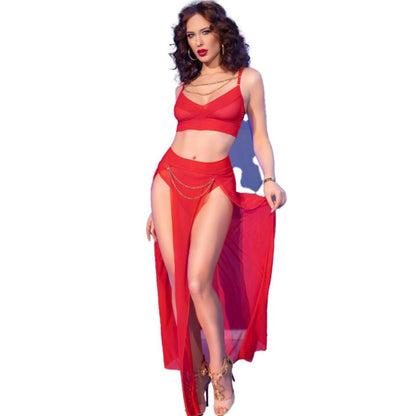 CHILIROSE - CR 4850 ENSEMBLE TOP ET LEGGINGS ROUGE AVEC ACCESSOIRES DORÉS M CHILIROSE SETS