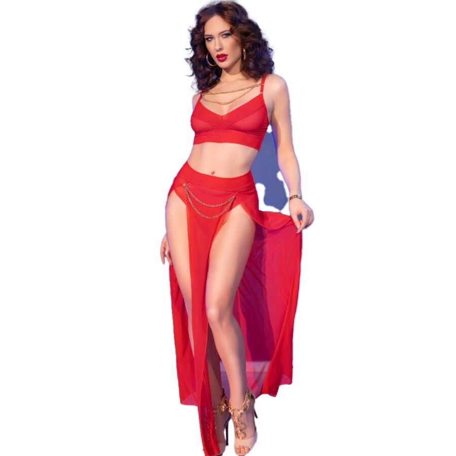 CHILIROSE - CR 4850 ENSEMBLE TOP ET LEGGINGS ROUGE AVEC ACCESSOIRES DORÉS L CHILIROSE SETS