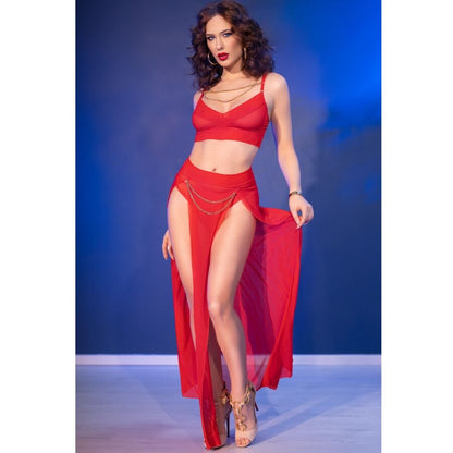 CHILIROSE - CR 4850 ENSEMBLE TOP ET LEGGINGS ROUGE AVEC ACCESSOIRES DORÉS XL CHILIROSE SETS
