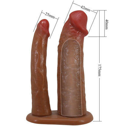 PRETTY LOVE - MANCHON DOUBLE PÉNIS YAIRON AVEC EXTENSION DE 4 CM MULÂTRE PRETTY LOVE