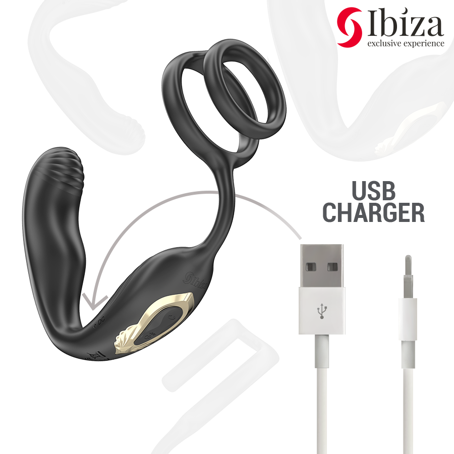 IBIZA - Plug anal rotatif télécommandé WIGGLE avec vibrations périnéales et anneaux rehaussant le pénis IBIZA TECHNOLOGY