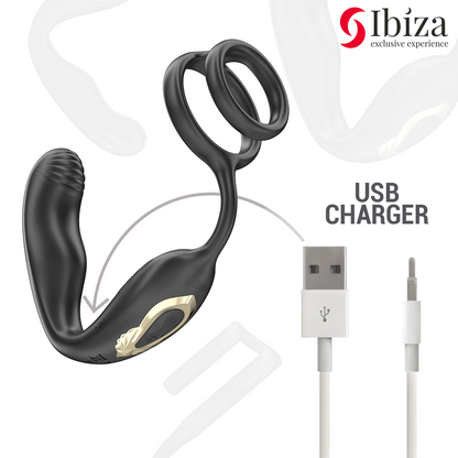IBIZA - Plug anal rotatif télécommandé WIGGLE avec vibrations périnéales et anneaux rehaussant le pénis IBIZA TECHNOLOGY