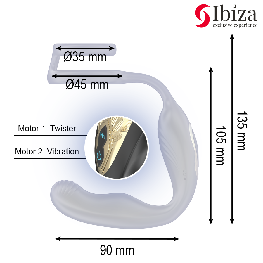 IBIZA - Plug anal rotatif télécommandé WIGGLE avec vibrations périnéales et anneaux rehaussant le pénis IBIZA TECHNOLOGY