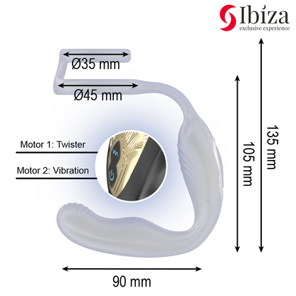IBIZA - Plug anal rotatif télécommandé WIGGLE avec vibrations périnéales et anneaux rehaussant le pénis IBIZA TECHNOLOGY