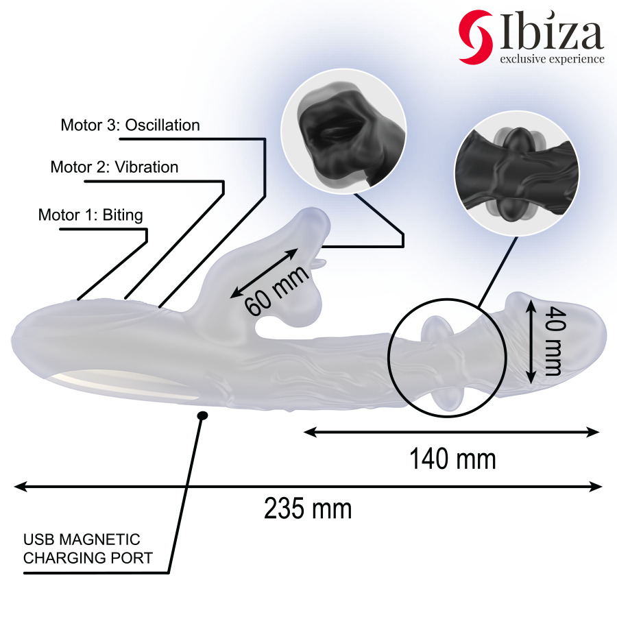 IBIZA - VIBRATEUR ET STIMULATEUR DE CLITORIS AVEC EFFET DE MORDRE ET DE ROTATION IBIZA TECHNOLOGY