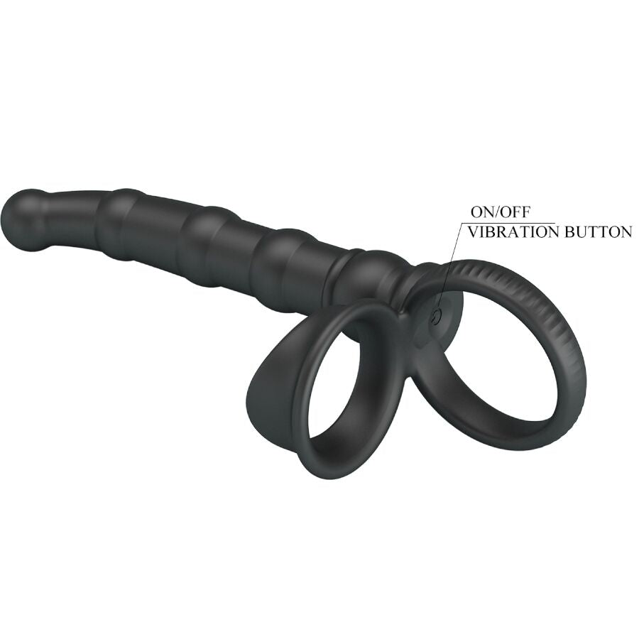 PRETTY LOVE - ANNEAU PÉNIS VIBRANT TATUM AVEC PLUG 10 VIBRATIONS NOIR PRETTY LOVE