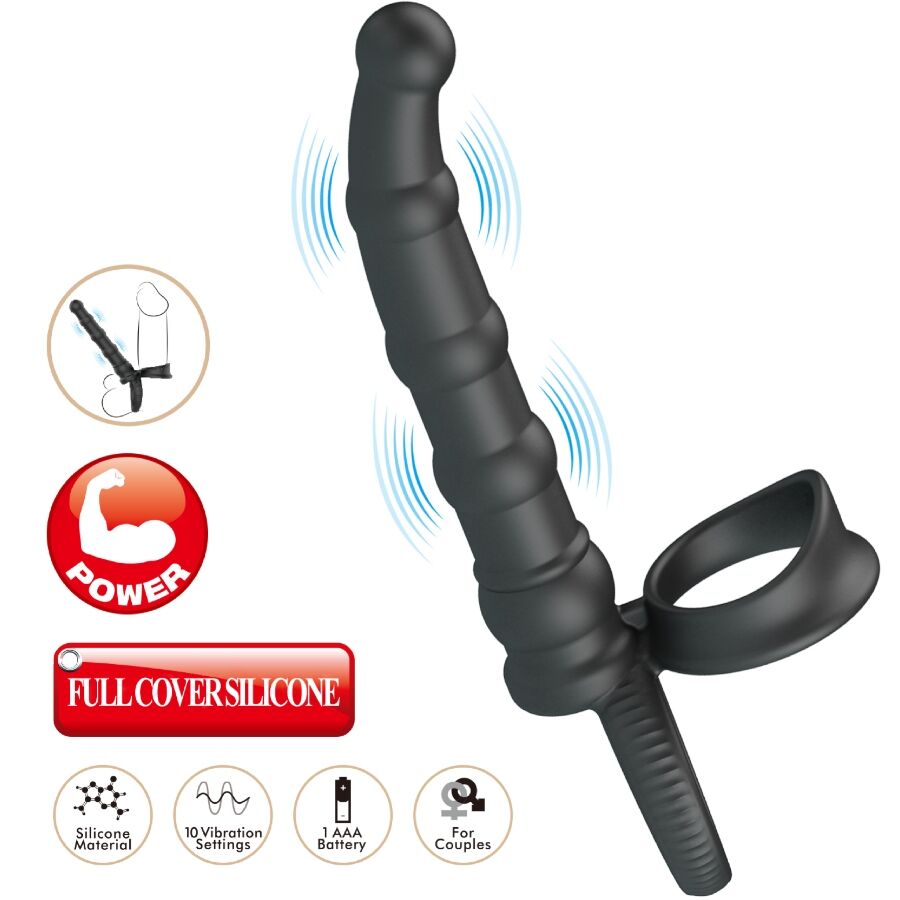 PRETTY LOVE - ANNEAU PÉNIS VIBRANT TATUM AVEC PLUG 10 VIBRATIONS NOIR PRETTY LOVE