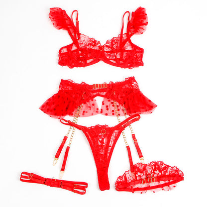 SUBBLIME - 957506 ENSEMBLE SOUTIEN-GORGE ET JARRETELLE EN DENTELLE ROUGE S/M SUBBLIME SETS