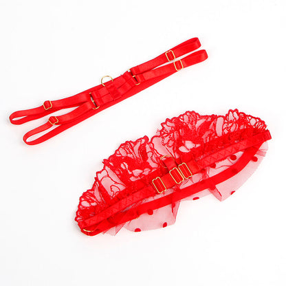 SUBBLIME - 957506 ENSEMBLE SOUTIEN-GORGE ET JARRETELLE EN DENTELLE ROUGE S/M SUBBLIME SETS