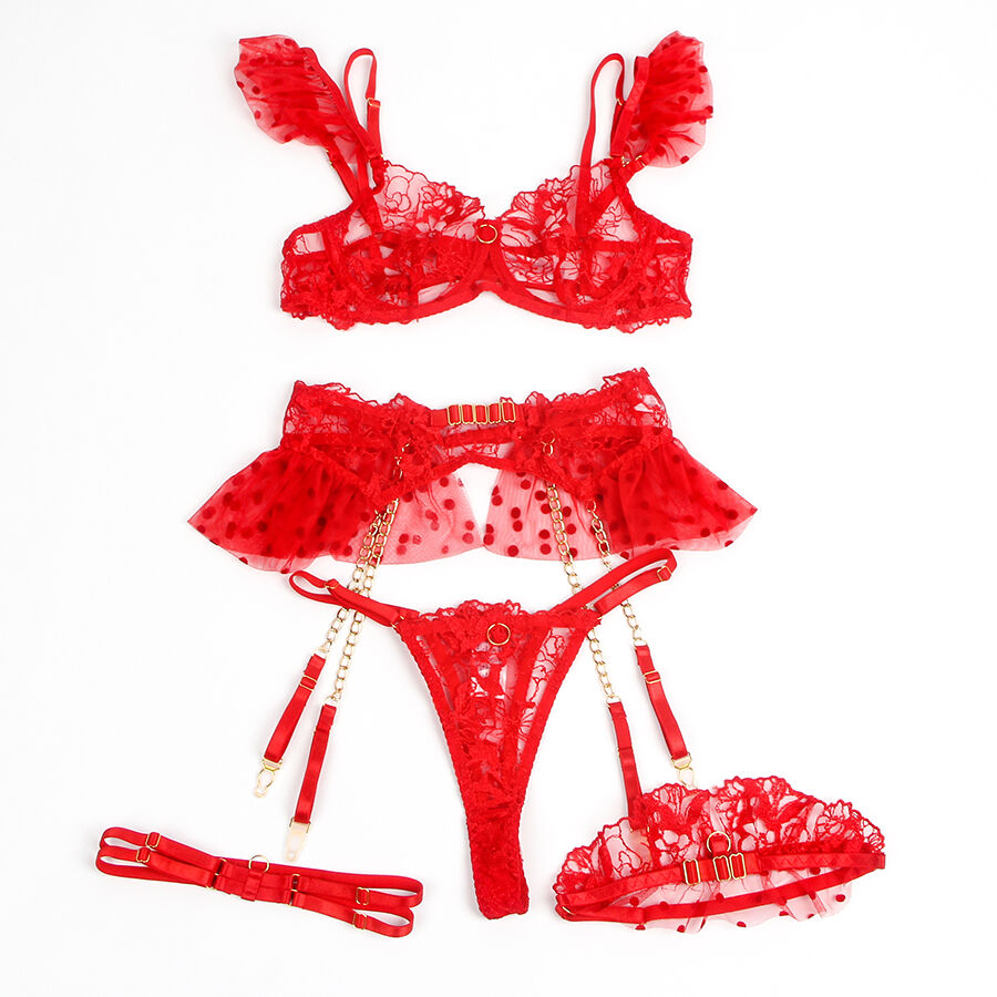 SUBBLIME - 957513 ENSEMBLE SOUTIEN-GORGE ET JARRETELLE EN DENTELLE ROUGE L/XL SUBBLIME SETS