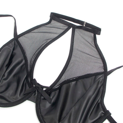 SUBBLIME - 957582 ENSEMBLE SOUTIEN-GORGE ET JUPE EN CUIR NOIR S/M SUBBLIME SETS