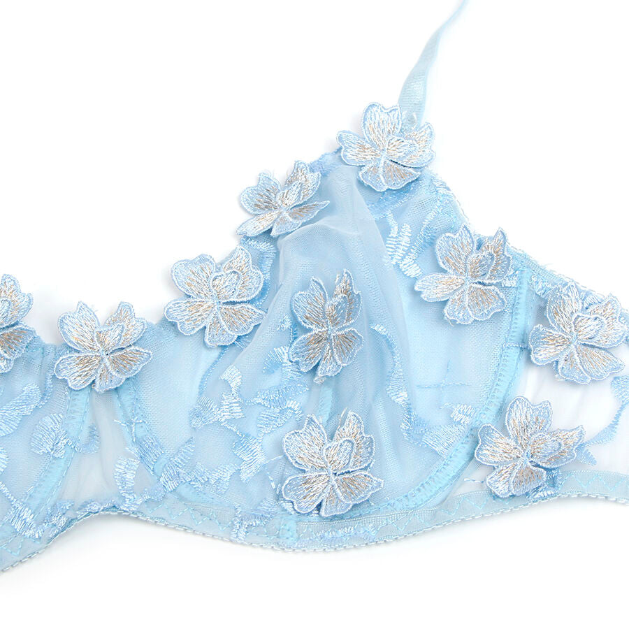 SUBBLIME - 957629 ENSEMBLE SOUTIEN-GORGE ET CULOTTE BRODÉS DE FLEURS BLEU CIEL S/M SUBBLIME SETS
