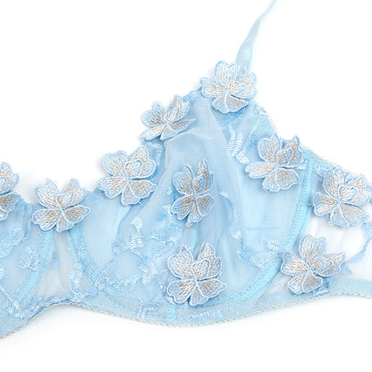 SUBBLIME - 957629 ENSEMBLE SOUTIEN-GORGE ET CULOTTE BRODÉS DE FLEURS BLEU CIEL S/M SUBBLIME SETS