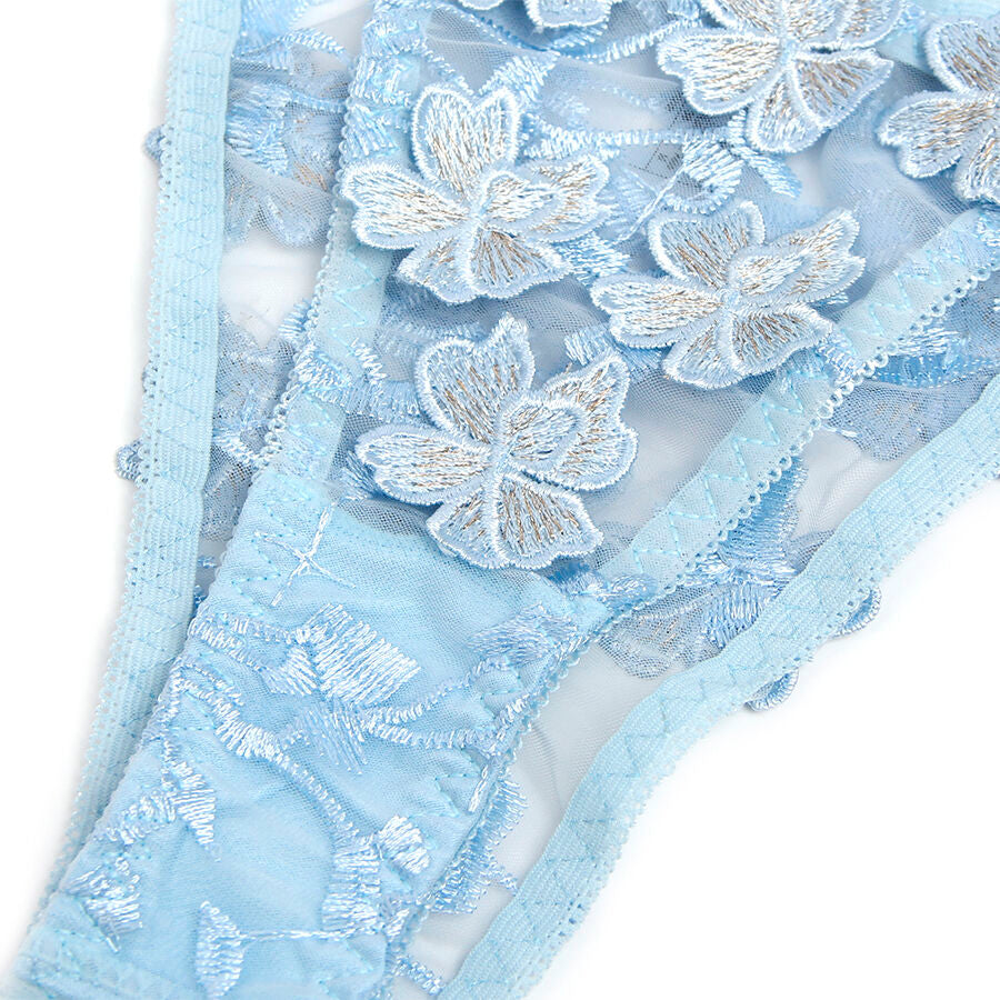 SUBBLIME - 957629 ENSEMBLE SOUTIEN-GORGE ET CULOTTE BRODÉS DE FLEURS BLEU CIEL S/M SUBBLIME SETS