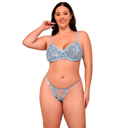 SUBBLIME - 957636 ENSEMBLE SOUTIEN-GORGE ET CULOTTE BRODÉS DE FLEURS BLEU CIEL L/XL SUBBLIME SETS