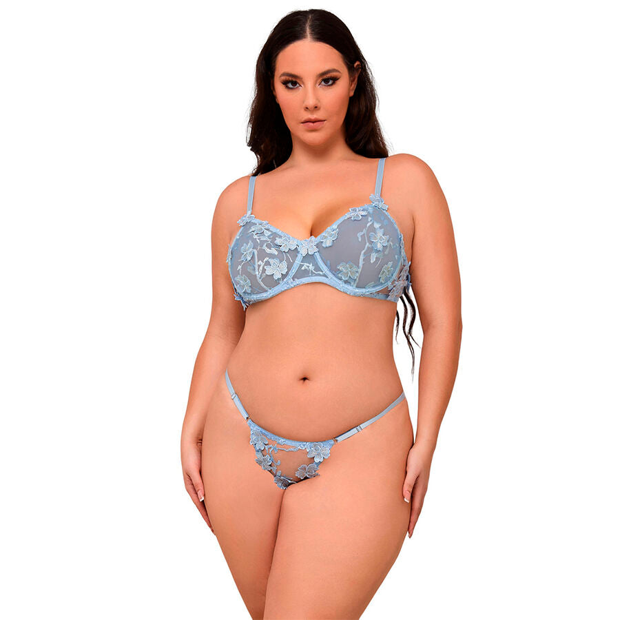 SUBBLIME - 957636 ENSEMBLE SOUTIEN-GORGE ET CULOTTE BRODÉS DE FLEURS BLEU CIEL L/XL SUBBLIME SETS