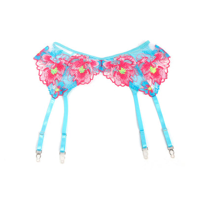 SUBBLIME - 957643 ENSEMBLE SOUTIEN-GORGE ET PORTE-JARRETELLES BRODÉ FLEURS ROSE S/M SUBBLIME SETS